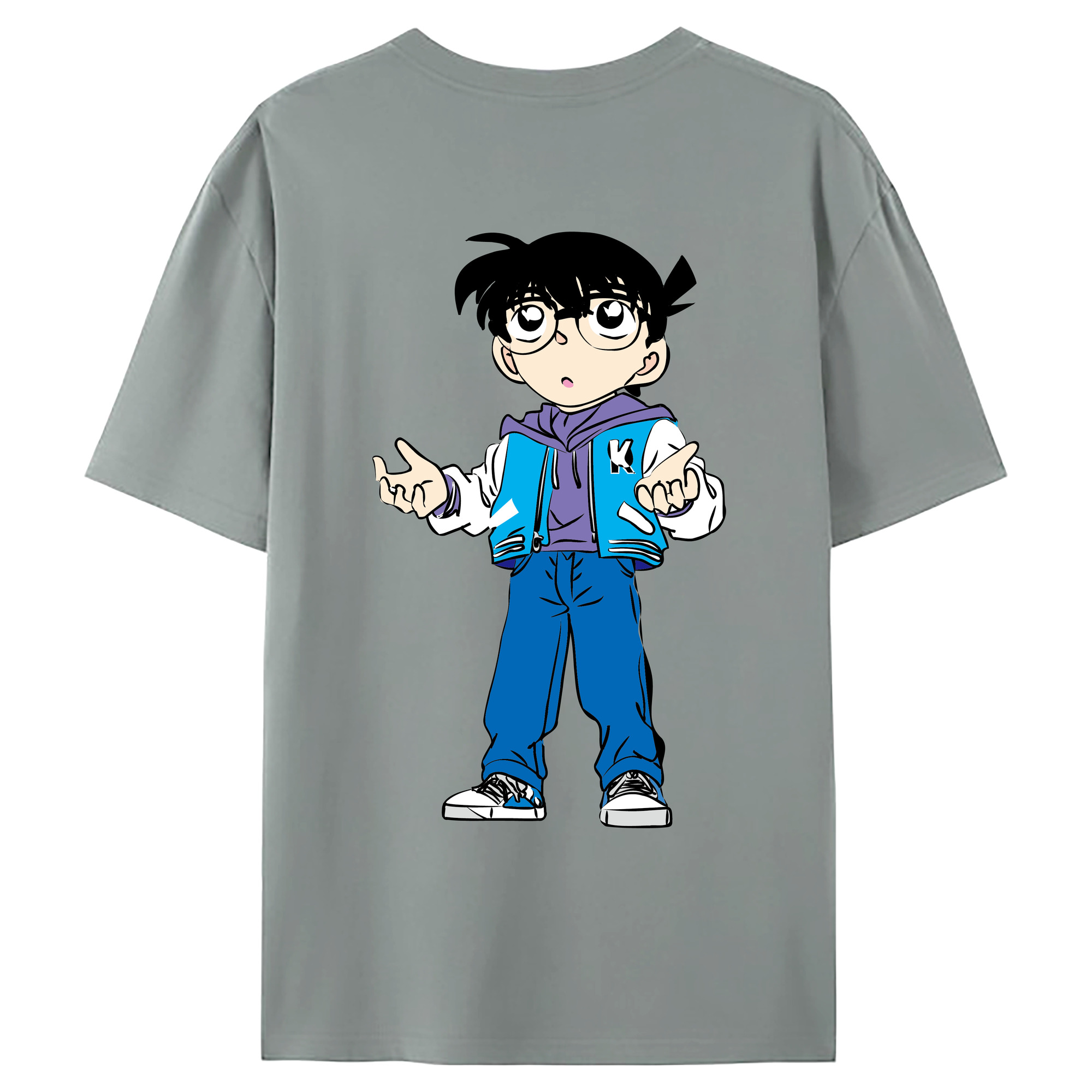 （画像用） 名探偵コナン 江戸川 コナン Detective Conan Conan Edogawa 綿100％ メンズ半袖Tシャツ（バックプリント） 通気性